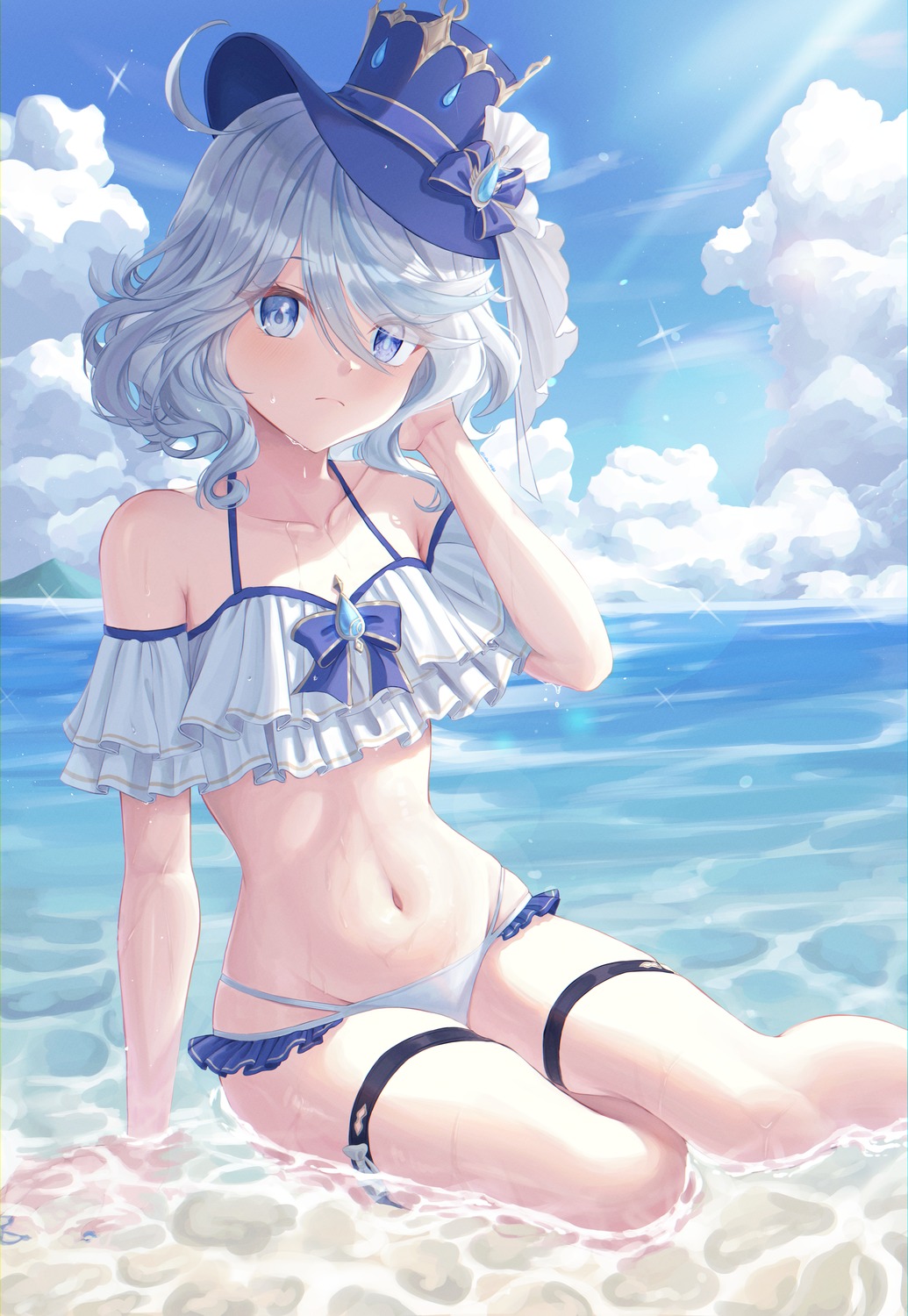 Lala Pixiv Genshin Impact Furina Bikini Garter Swimsuits Wet